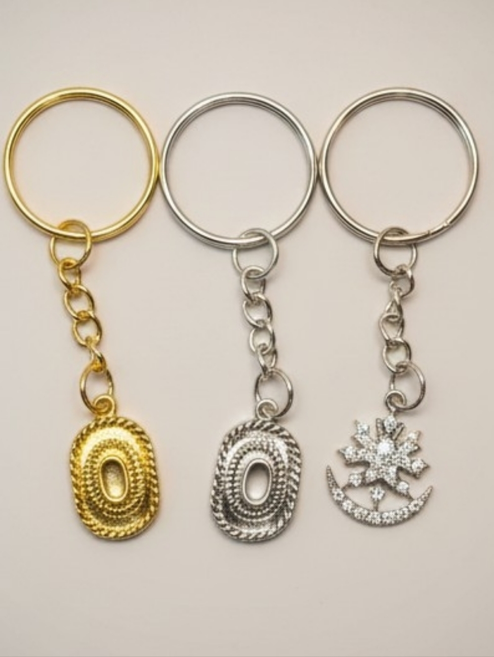 Western Cowboy Hat & Snowflake Keychain Set - Gold and Silver